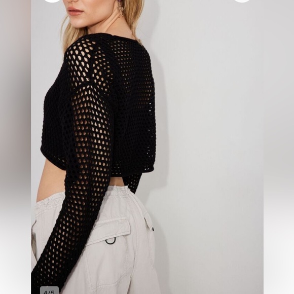 Garage Open Knit Cropped Crochet Black Sweater - Picture 4 of 5